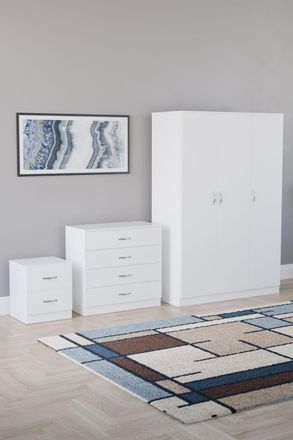 Home Discount Vida Designs Riano 3Pc Bedroom Set - 2 Drawer Bedside, 3 Door Wardrobe in White