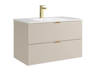 Vente-Unique Mueble de ba&ntilde;o suspendido con lavabo encastrado y grifo - Beige - 80 cm - LAVENA