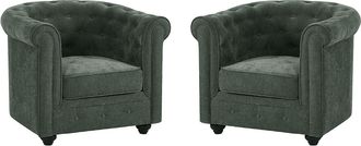 Vente-Unique Lote de 2 sillones en tela verde CHESTERFIELD
