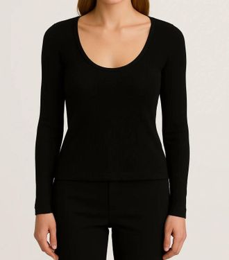 Bloomingdale's Allie U-Neck Longsleeve Tee In Black