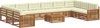 vidaXL Juegos De Sof&aacute;s 11 Uds. Natural Y Crema Madera De Acacia S&oacute;lida Vidaxl
