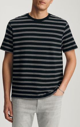 Mavi Regular Fit Stripe Cotton T-Shirt in Black at Nordstrom, Size Medium