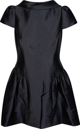 Self Portrait Black Glossy Taffeta Collared Mini Dress