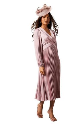 Coast Petite Pleat Skirt Midi Dress in Antique Rose at Nordstrom, Size 6P