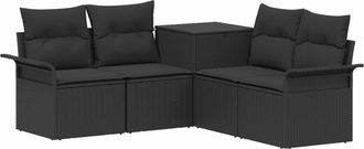 vidaXL Juego De Sof&aacute; 5 Uds. Negro Rat&aacute;n Sint&eacute;tico Y Acero Vidaxl