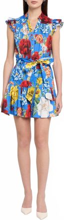 Alice & Olivia Cora Flutter Sleeve Tiered Mini Shirt Dress In Endless Blossom