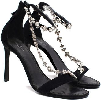 Louis Vuitton Black Suede Crystal Embellished Heels Size 40