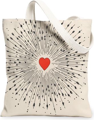 Generic Heart Pattern Canvas Tote Bags, Vintage Artistic Design Reusable Shopping Bags, Lightweight Washable Shoulder Strap Canvas for Gym Outdoor Travel Beac