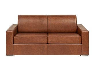 VENTE-UNIQUE.COM Sof&aacute; cama 100% piel 3 plazas marr&oacute;n 194x223cm