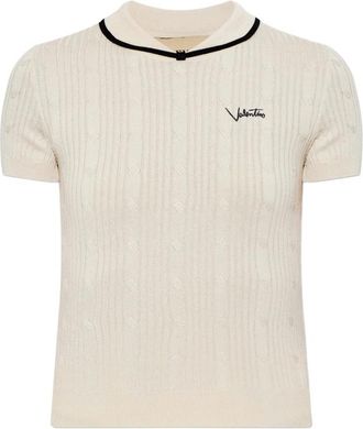 Valentino Logo-embroidered Cable-knit Top
