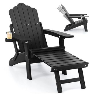 Costway Costway Patio Adirondack Chair All-Weather Lounge Chair w/Retractable Footrest in Black