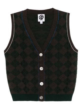 YanYan Knits Spencer met argyle print - Bruin