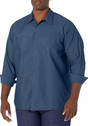 Red Kap Mens Industrial Work Shirt, Regular Fit, Long Sleeve Utility Button, Dark Blue, XXL