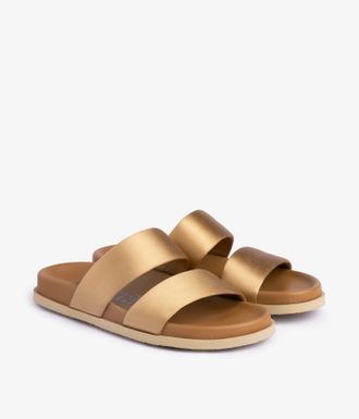 Pedro Garcia Antomical double band slide sandal in metallic satin | Danny | Spring Summer 26 | PEDRO GARCIA