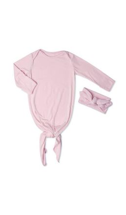 Everly Grey Long Sleeve Knotted Gown & Headwrap Set in Blush at Nordstrom, Size 0-3M