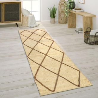 Paco Home Paco Home - Alfombra Sal&oacute;n Yute Fibras Naturales Hecha A Mano Motivo 3d Escandinavo Moderno 80x250 Cm, Crema