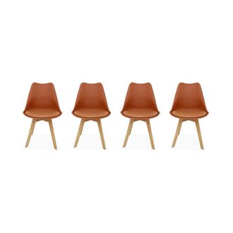 Sweeek Silla escandinava con patas de madera de haya, set de 4, terracotta