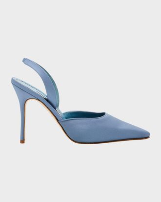 Manolo Blahnik 105mm Borelapla Satin Slingback Pumps