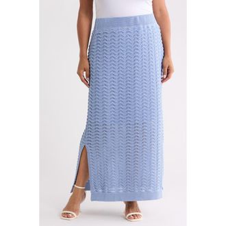 Bernardo Pointelle Wave Stripe Cotton Blend Sweater Skirt in Blue Heron at Nordstrom, Size 3X