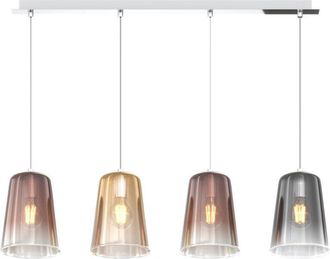 Top-Light Sospensione Contemporanea Rett. Shaded Metallo Cromo Vetro Multicolor 4 Luci E27