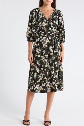 DKNY Balloon Sleeve Faux Wrap Midi Dress in Nostalgia Daisy- First Blush at Nordstrom Rack, Size 18 (Similar To 14W)