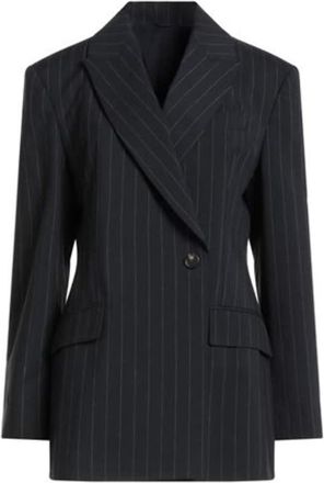 Brunello Cucinelli Womens Black Pinstripe Wool Blend Single Button Jacket, Size 40