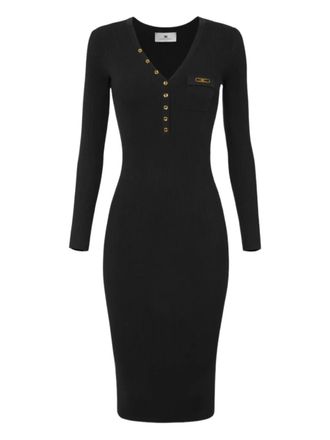 Elisabetta Franchi ribbed button-fastening midi dress - Black