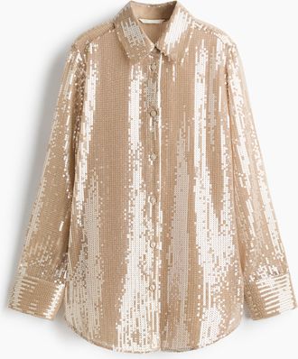 H&M Paillettenbluse - Beige