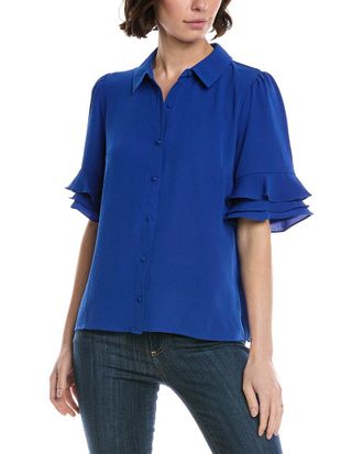CeCe by Cynthia Steffe Cece 3/4-Sleeve Button Front Collared Top