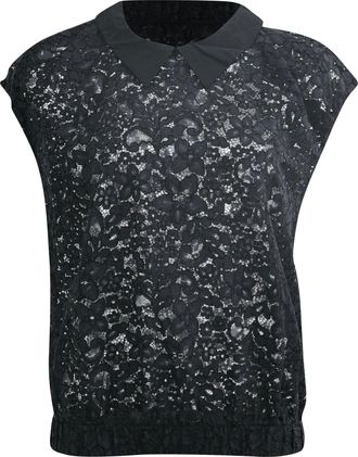 Sandro Sandro Lace-Detailed Gartered Waist Blouse in Black Cotton