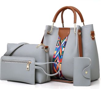 Generic Work Backpack Women - Stylish Womens Printed Retro Shoulder Bag Set with Card Holder and Versatile Handbag Designs for Everyday Use 4PCS (Grey, One Si