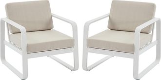 Vente-Unique Conjunto de 2 sillones de jard&iacute;n de aluminio - Blanco con cojines beige - LOMIA de MYLIA