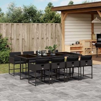 vidaXL Vidaxl - Set De Comedor De Jard&iacute;n 9 Pzas Y Cojines Rat&aacute;n Sint&eacute;tico Negro