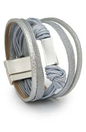 Saachi Knotted Cord & Faux Leather Multistrand Bracelet in Silver at Nordstrom Rack
