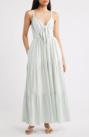 CeCe by Cynthia Steffe Stripe Tie Front Maxi Dress in Canopy Green at Nordstrom, Size Xx-Large