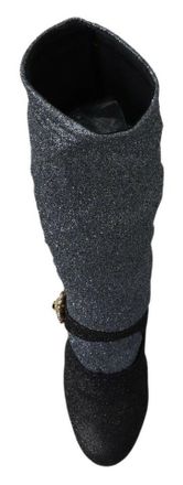 Dolce & Gabbana Womens Black Crystal Mary Janes Booties Shoes Nylon Spandex (stretch)