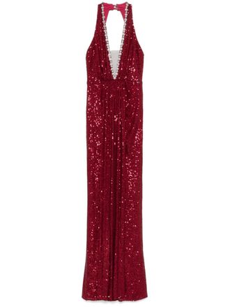 Nissa sequinned halterneck maxi dress - women - Polyester/Polyester/Spandex/Elastane/Spandex/Elastane/Polyamide - 36 - Red