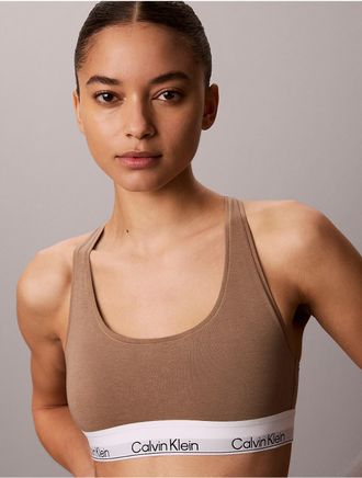 Calvin Klein Womens Icon Cotton Modal Unlined Bralette - Brown - XXS