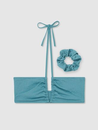 Calvin Klein Blue Crinkle Bikini Top, XS