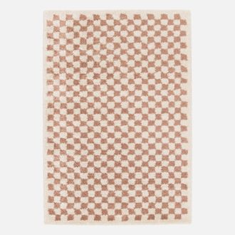 Sweeek Sweeek - Alfombra Interior Shaggy Damero Viejo Rosa Y Crema, Taylor, 170x120x3 Cm