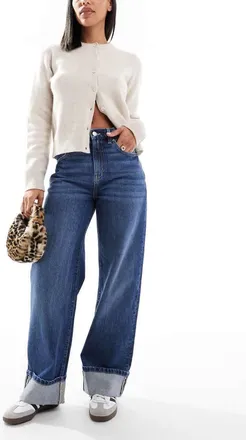 Cotton On wide leg baggy loose cuff jeans in pure blue