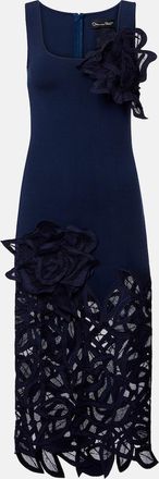 Oscar De La Renta Abito midi in pizzo con applicazioni floreali