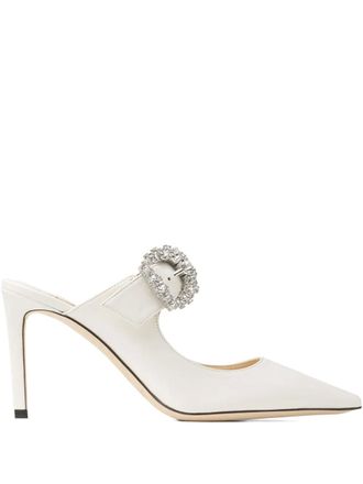 Jimmy Choo London Mules Cherisi con fibbia di cristalli 85mm - Bianco