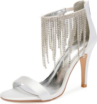 Generic Bridal Heels Women Open Toe Stiletto High Heels Wedding Shoes Satin Prom Party Dress Heel Sandals 10.5Cm,Ivory,6 UK