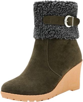 Generic Ladies Ankle Boots, Ankle Boots Wedge for Women UK - Fashion Versatile Short Boot with Buckles and Side Zipper Comfy Warm Booties Autumn and Winter Ca