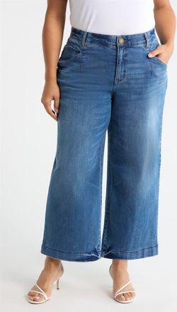 Wit & Wisdom Wyatt Skyrise High Waist Ankle Wide Leg Jeans in Mid Blue Artisanal at Nordstrom, Size 18W