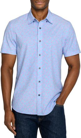 ConStruct Slim Fit Crustaceans Woven Short Sleeve Basic Shirt in Denim/pink at Nordstrom, Size Xx-Large