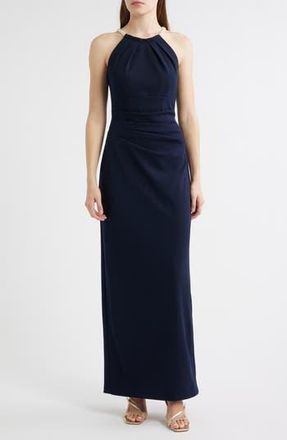 Eliza J Faux Pearl Neckline Gown in Navy at Nordstrom Rack, Size 6