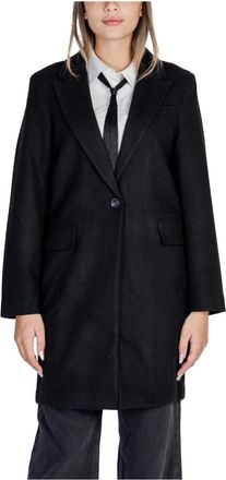 Only Zwarte Reverskraag Knoopjas - Dames - Mantel - Zwart - XL - Polyester - Jassen
