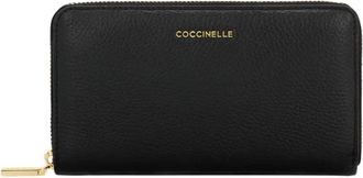 Coccinelle Metallic Soft Ritssluiting Portemonnee - Dames - Portefeuilles - Zwart - ONE Size - Leer - Accessoires